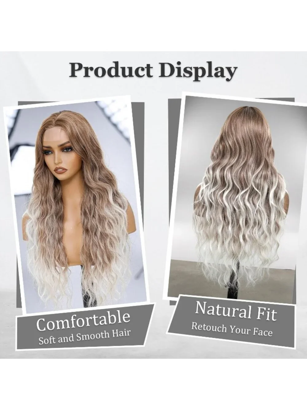 Women's Brown To White 26 Inch Charming Middle Part Heat Resistant Fiber Wigs